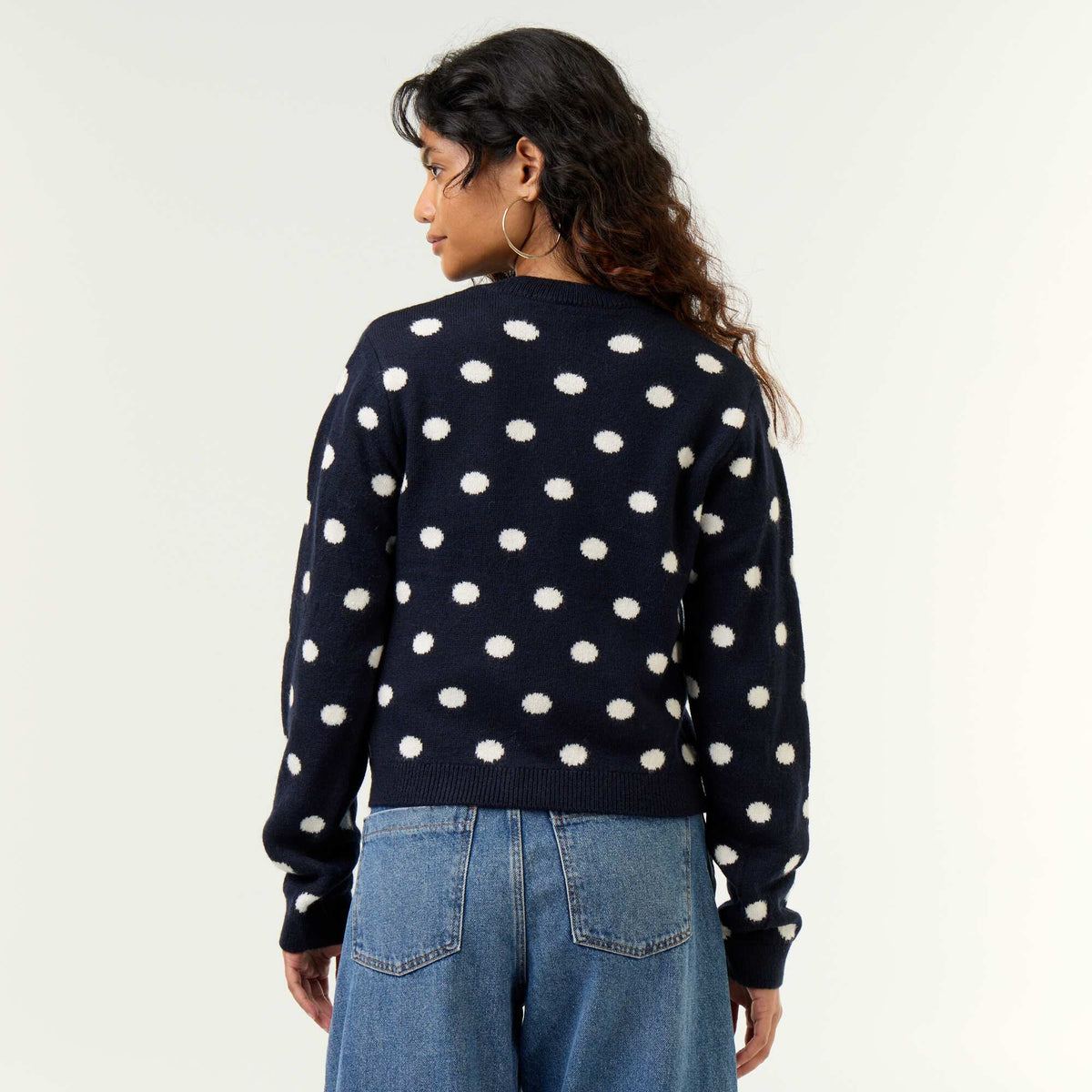 Polka Dot Long-Sleeved Cardigan BLUE