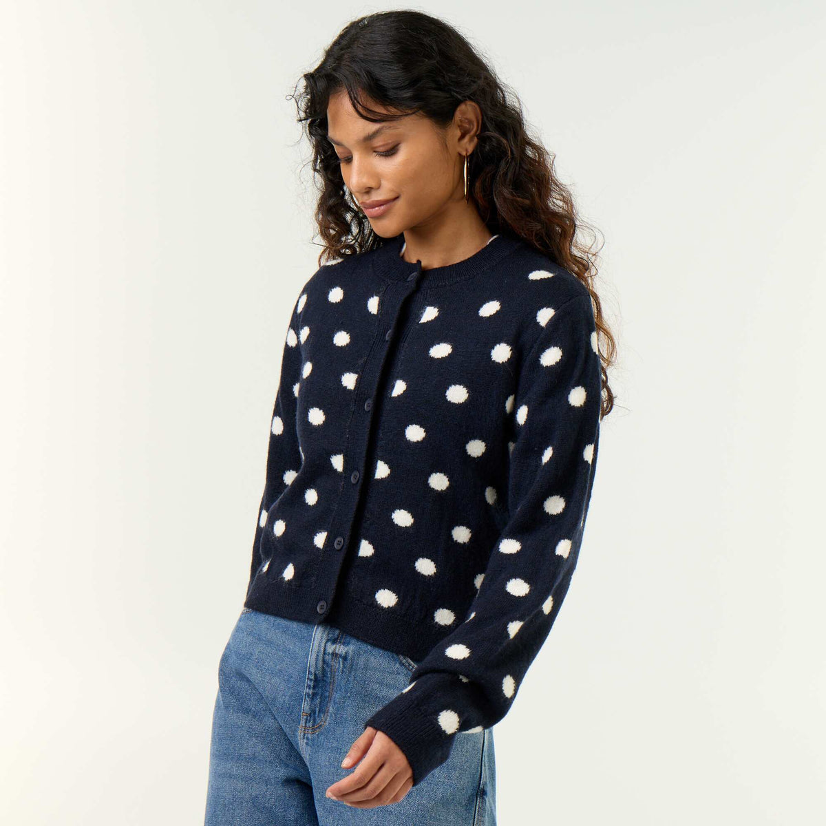 Polka Dot Long-Sleeved Cardigan BLUE