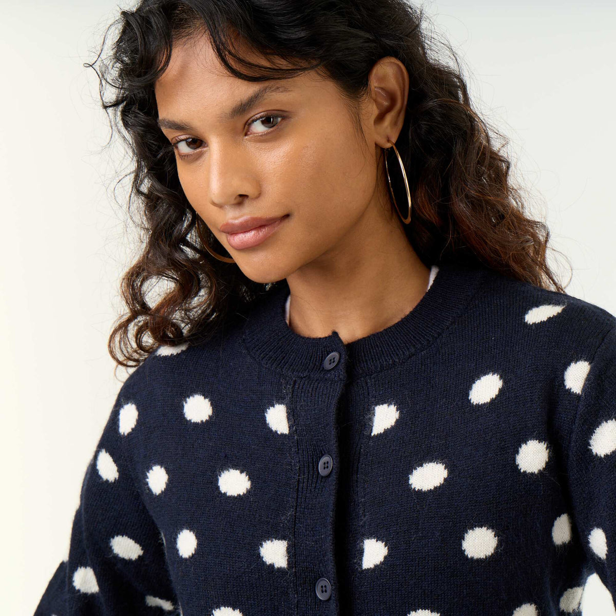 Polka Dot Long-Sleeved Cardigan BLUE