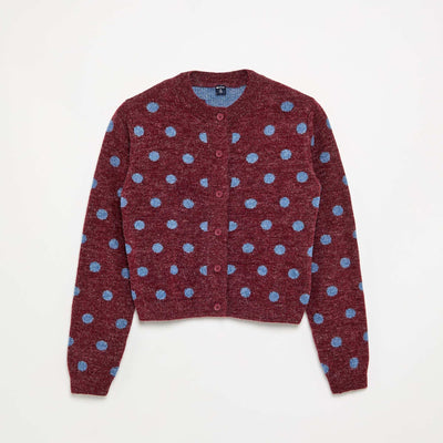 Polka Dot Long-Sleeved Cardigan BROWN