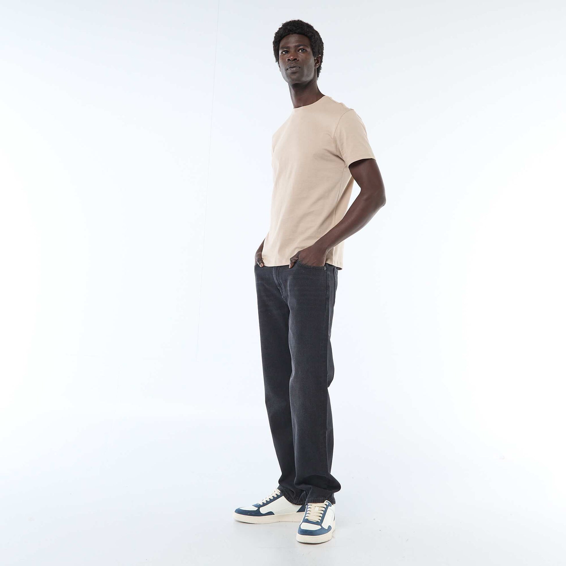 Plain jersey straight T-shirt BEIGE