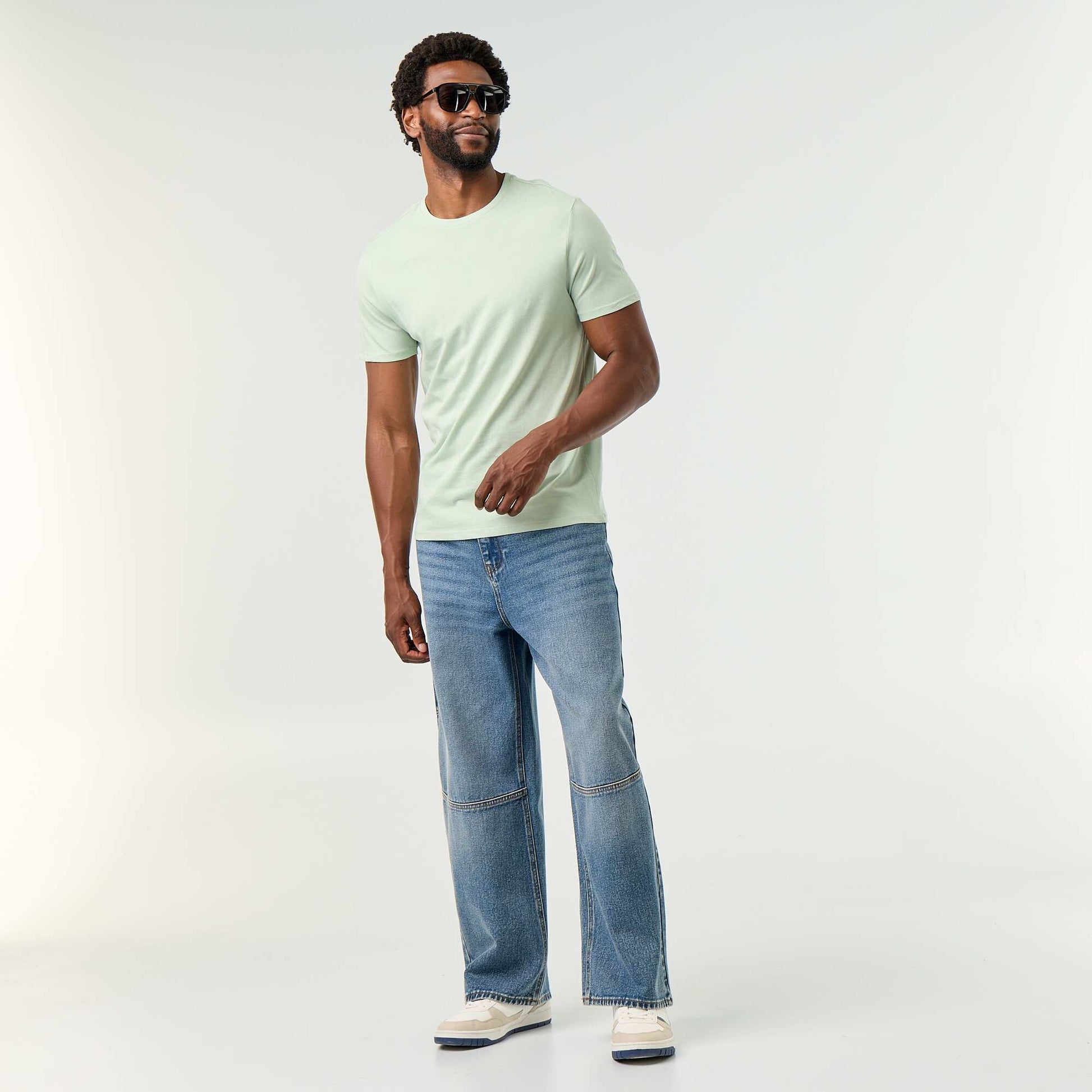 Plain jersey straight T-shirt GREEN