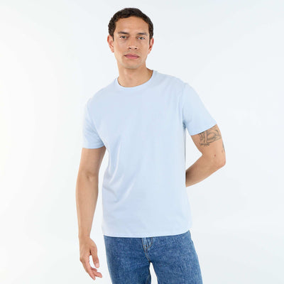 Plain jersey straight T-shirt BLUE