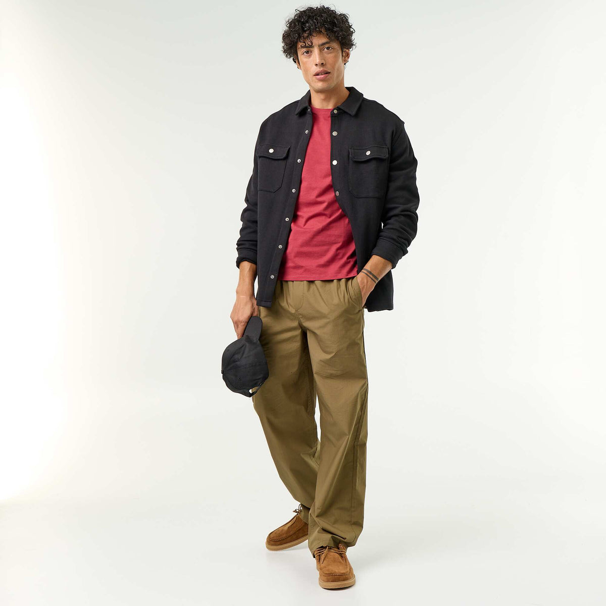 Straight-Cut Plain Jersey T-shirt RED