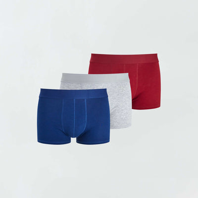 Pack of 3 plain boxers BLUE/GREY/RED