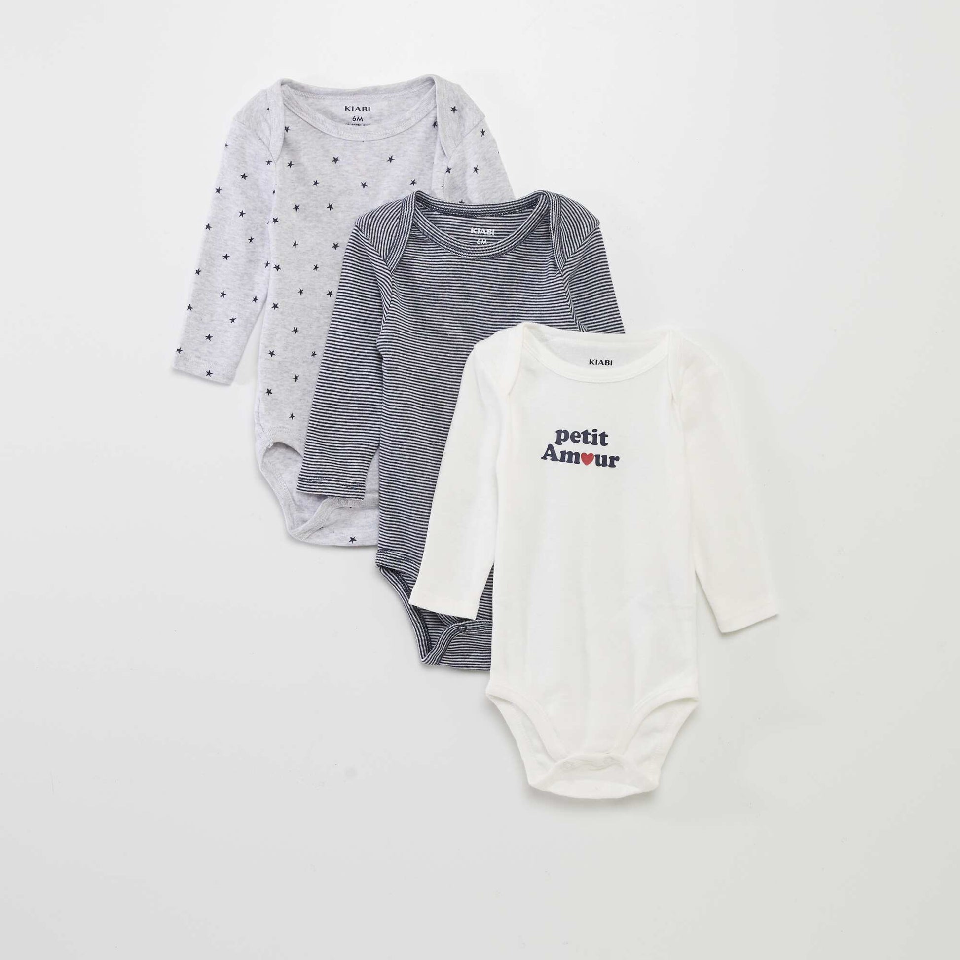 3-Pack Long-Sleeve Bodysuits GREY