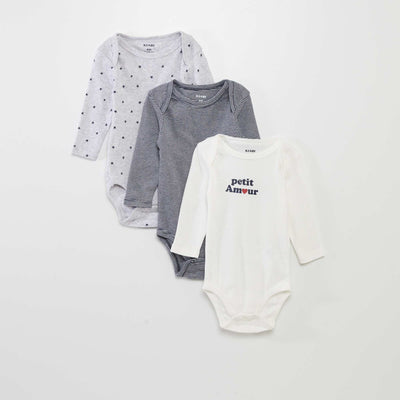 3-Pack Long-Sleeve Bodysuits GREY