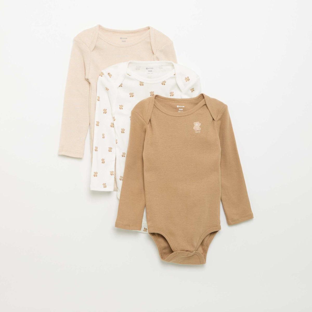 Set of 3 long-sleeved bodysuits BROWN