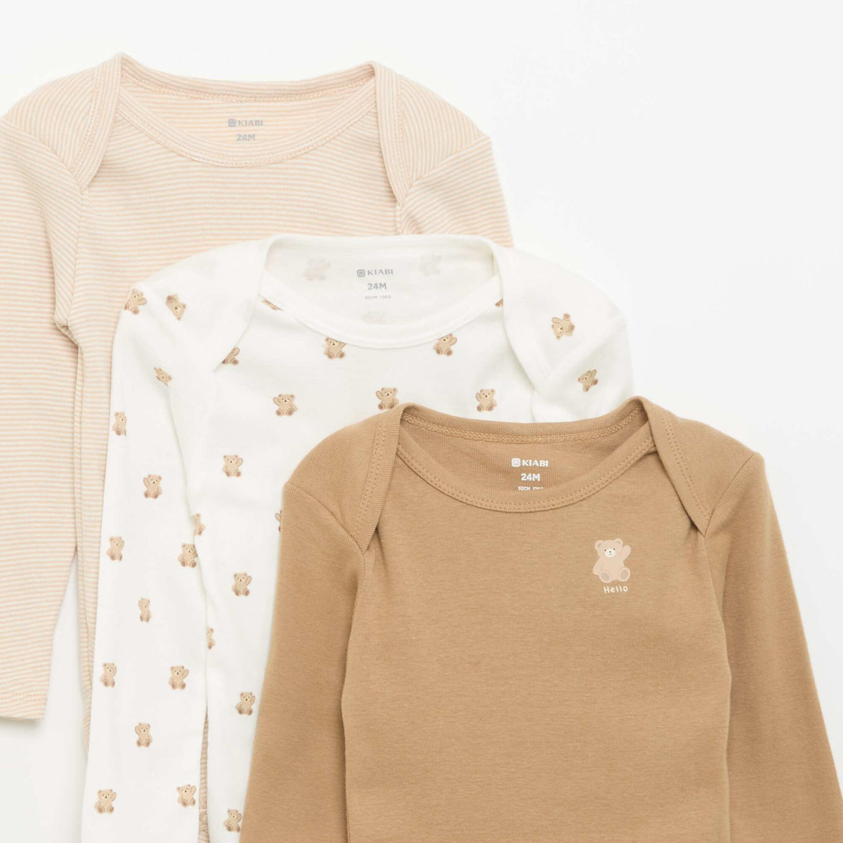 Set of 3 long-sleeved bodysuits BROWN