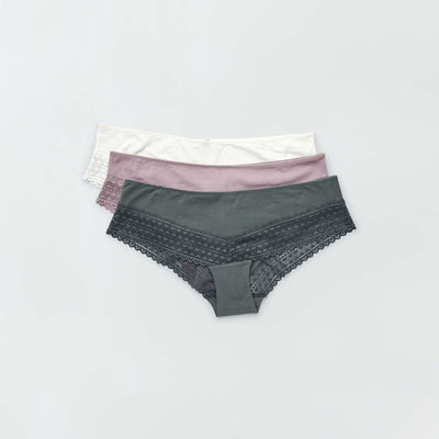 Pack of 3 cotton and lace boy shorts PINK