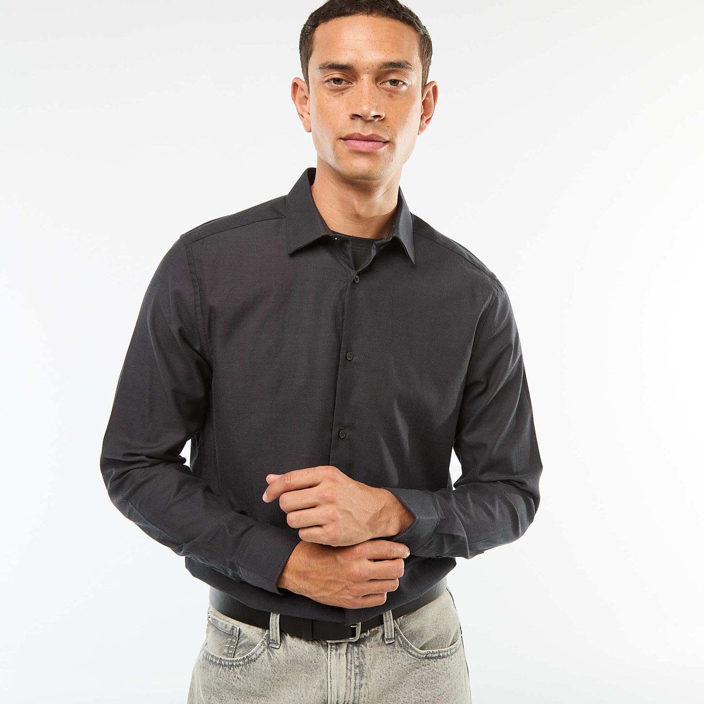 Block colour straight-cut shirt BLACK