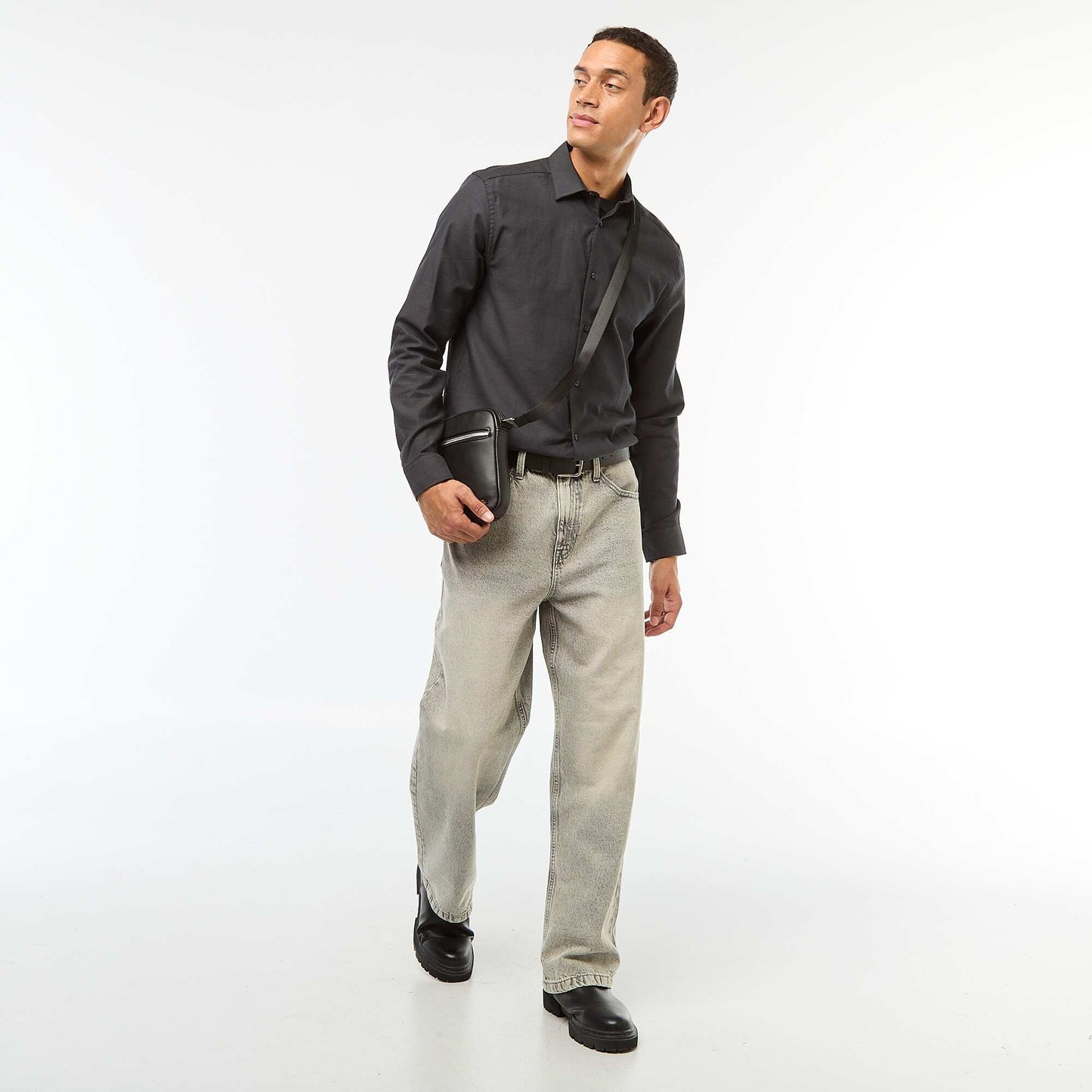 Block colour straight-cut shirt BLACK