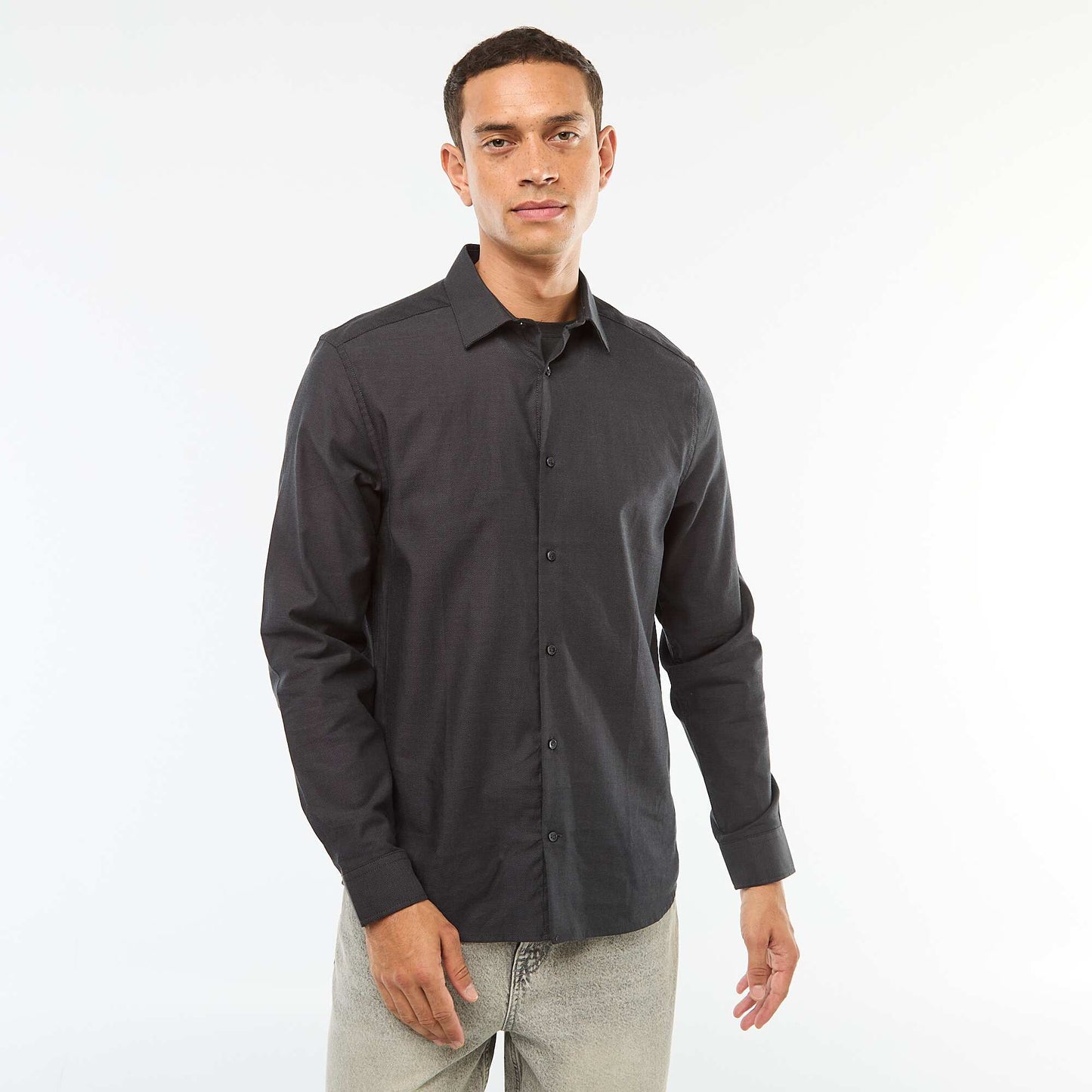 Block colour straight-cut shirt BLACK
