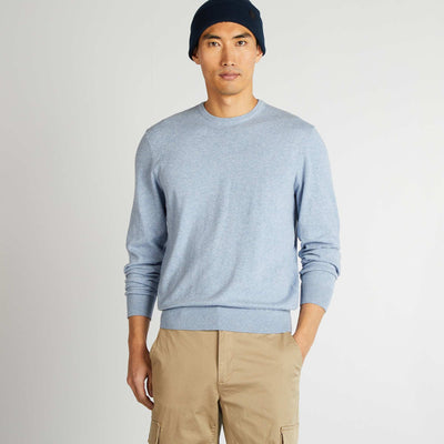 Plain Knit Crew Neck Sweater BLUE