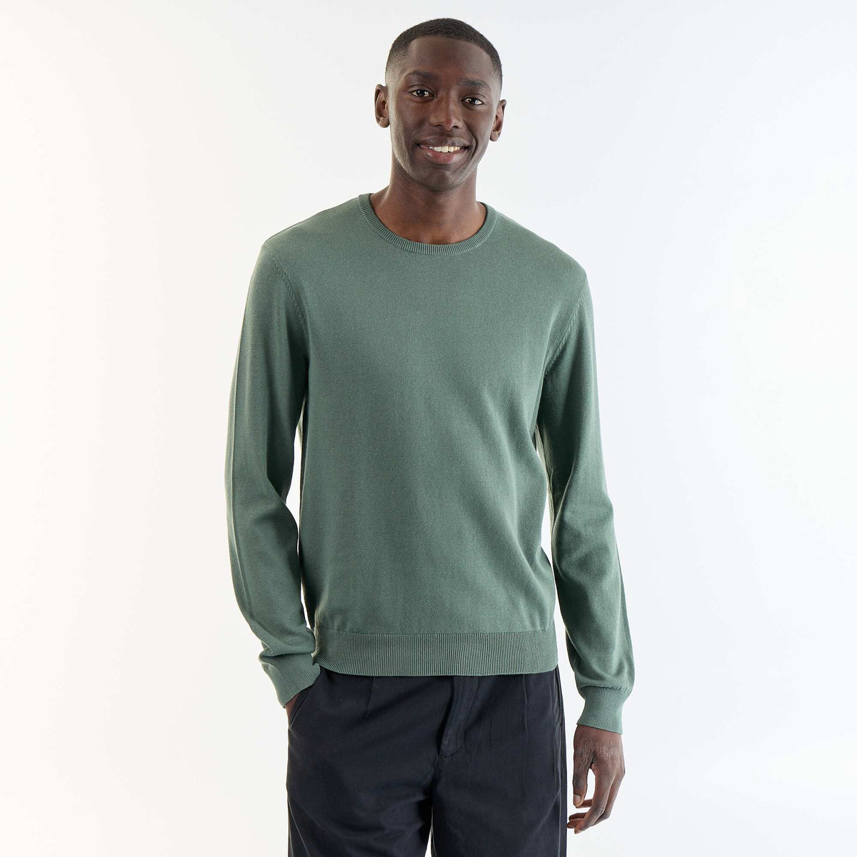 Plain round neck sweater GREEN