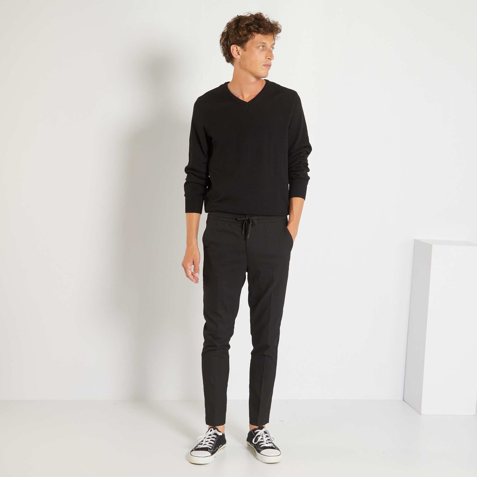 Plain knit basic sweater BLACK