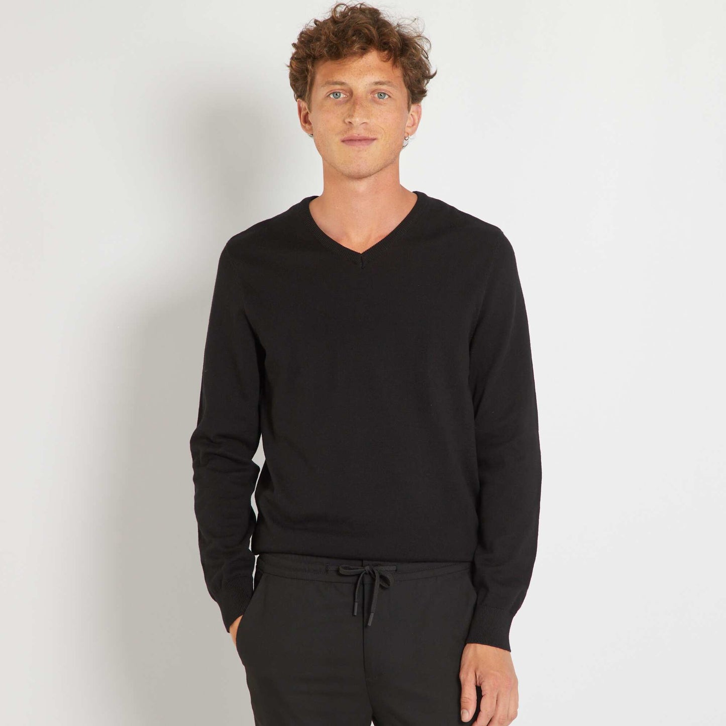 Plain knit basic sweater BLACK
