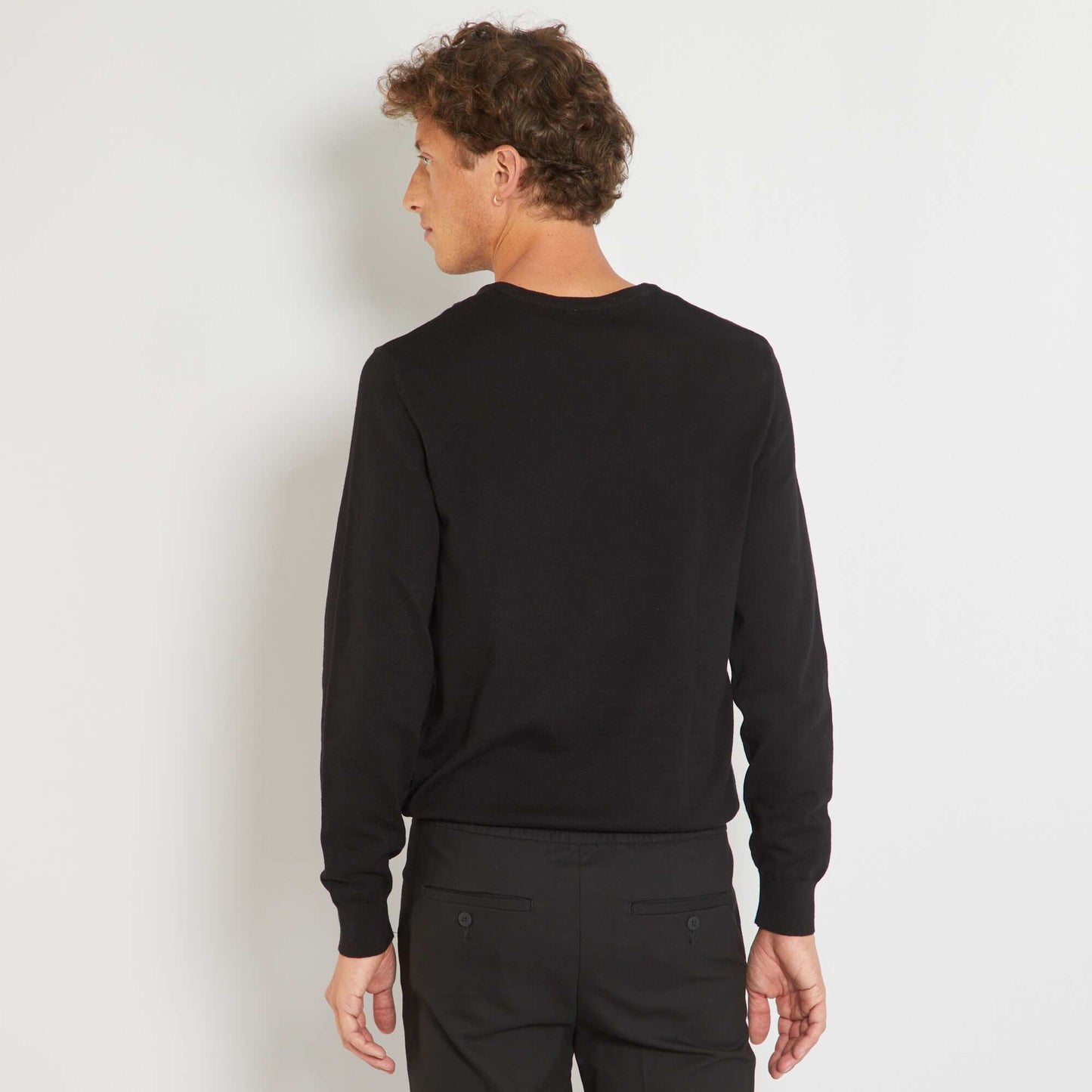 Plain knit basic sweater BLACK