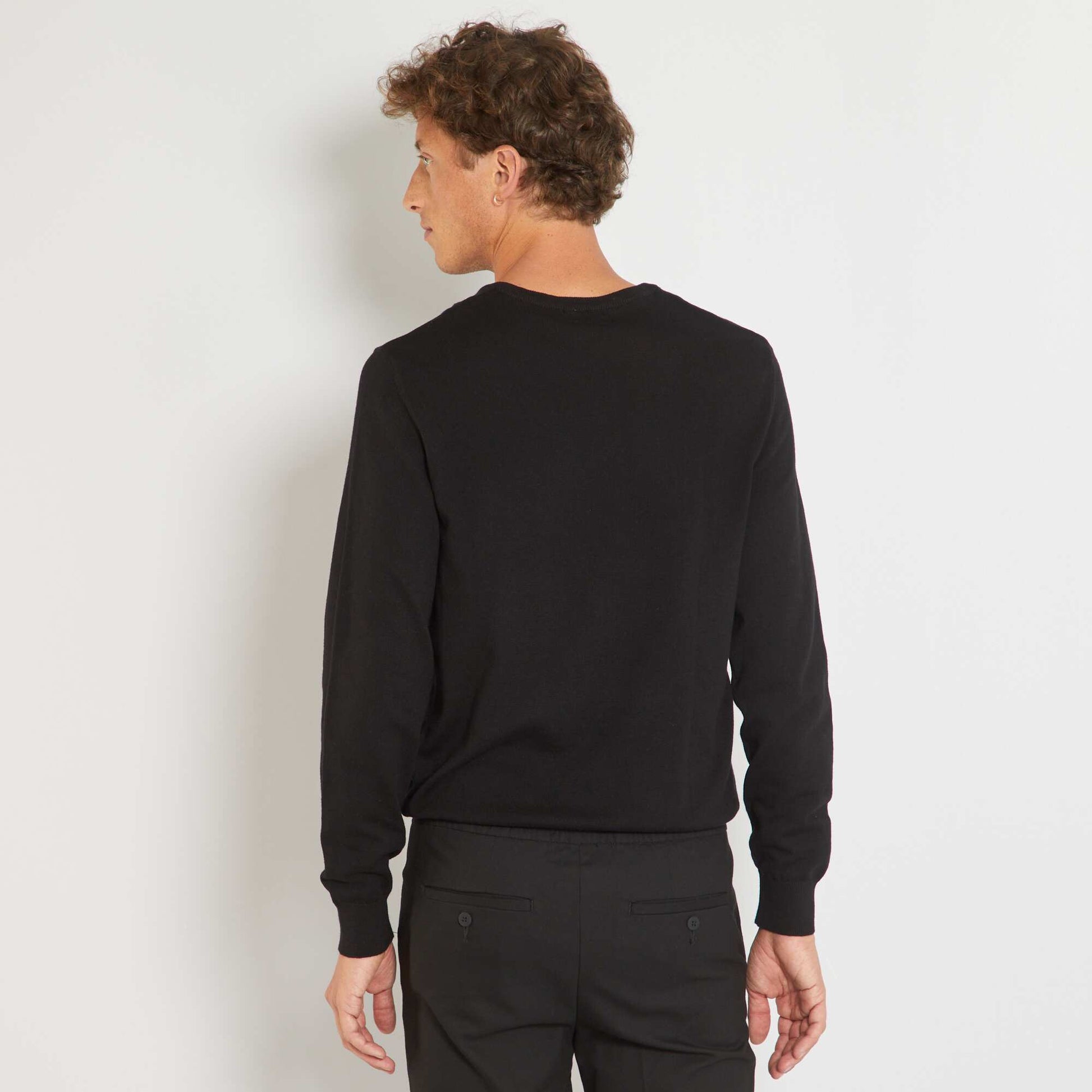 Plain knit basic sweater BLACK