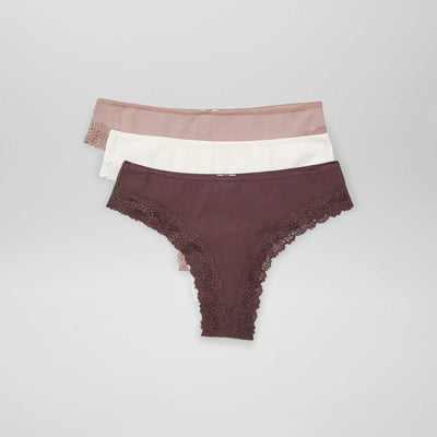 Pack of 3 ribbed knit tanga briefs PURPLE
